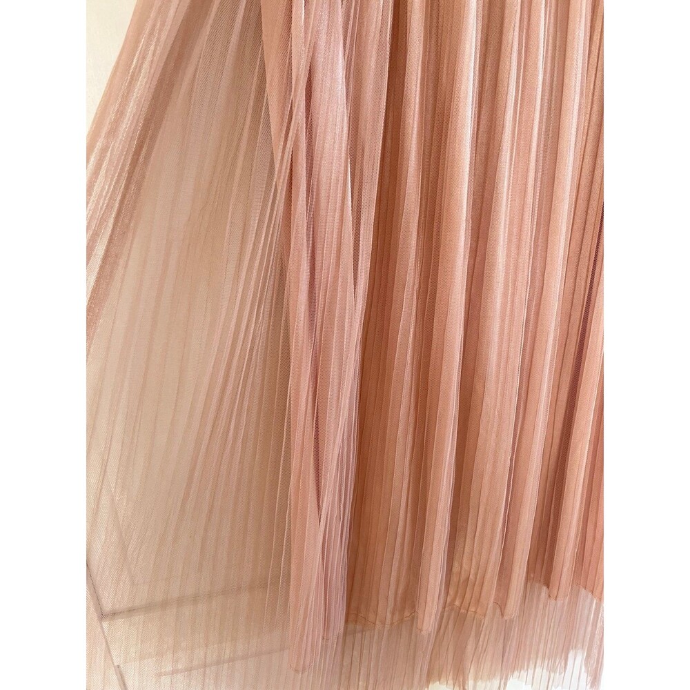 Blush Pink Pleated Tulle Sleeveless Fairycore Maxi Dress Size Small - Picture 4 of 6